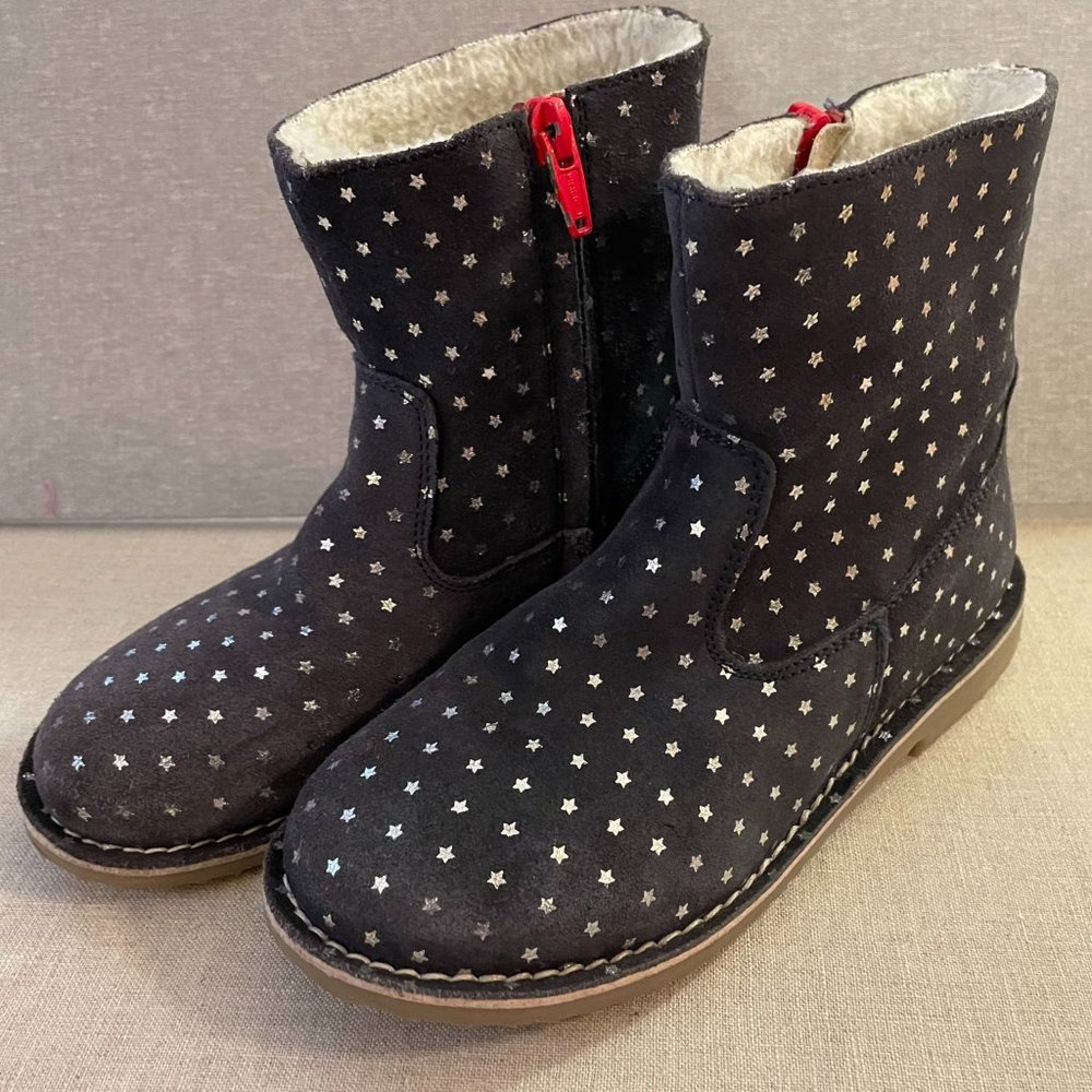Mini Boden Navy Star Print Suede Ankle Boots College Navy Star